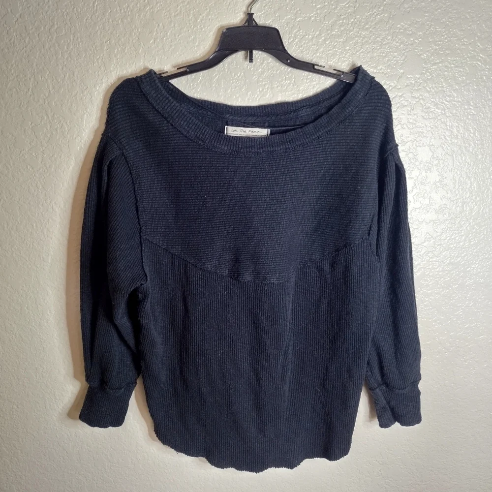 Free People Black Ribbed We The Free OG Thermal Pullover Sz Xs